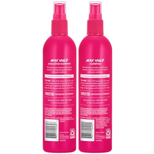 Suave Non-Aerosol Max Hold Hairspray Bundle – Unscented 2-Pack + Scented Hair Spray, 11 oz Each (3 Piece Set) Avelisse