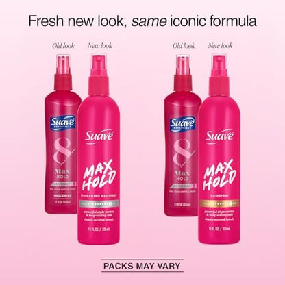 Suave Non-Aerosol Max Hold Hairspray Bundle – Unscented 2-Pack + Scented Hair Spray, 11 oz Each (3 Piece Set) Avelisse
