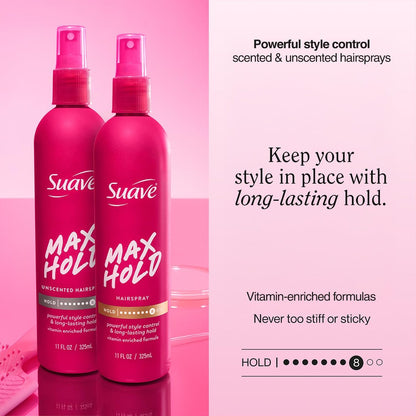 Suave Non-Aerosol Max Hold Hairspray Bundle – Unscented 2-Pack + Scented Hair Spray, 11 oz Each (3 Piece Set) Avelisse