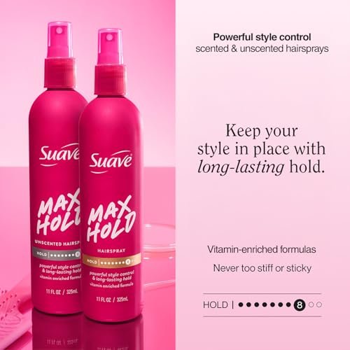 Suave Non-Aerosol Max Hold Hairspray Bundle – Unscented 2-Pack + Scented Hair Spray, 11 oz Each (3 Piece Set) Avelisse