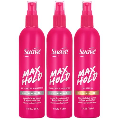 Suave Non-Aerosol Max Hold Hairspray Bundle – Unscented 2-Pack + Scented Hair Spray, 11 oz Each (3 Piece Set) Avelisse