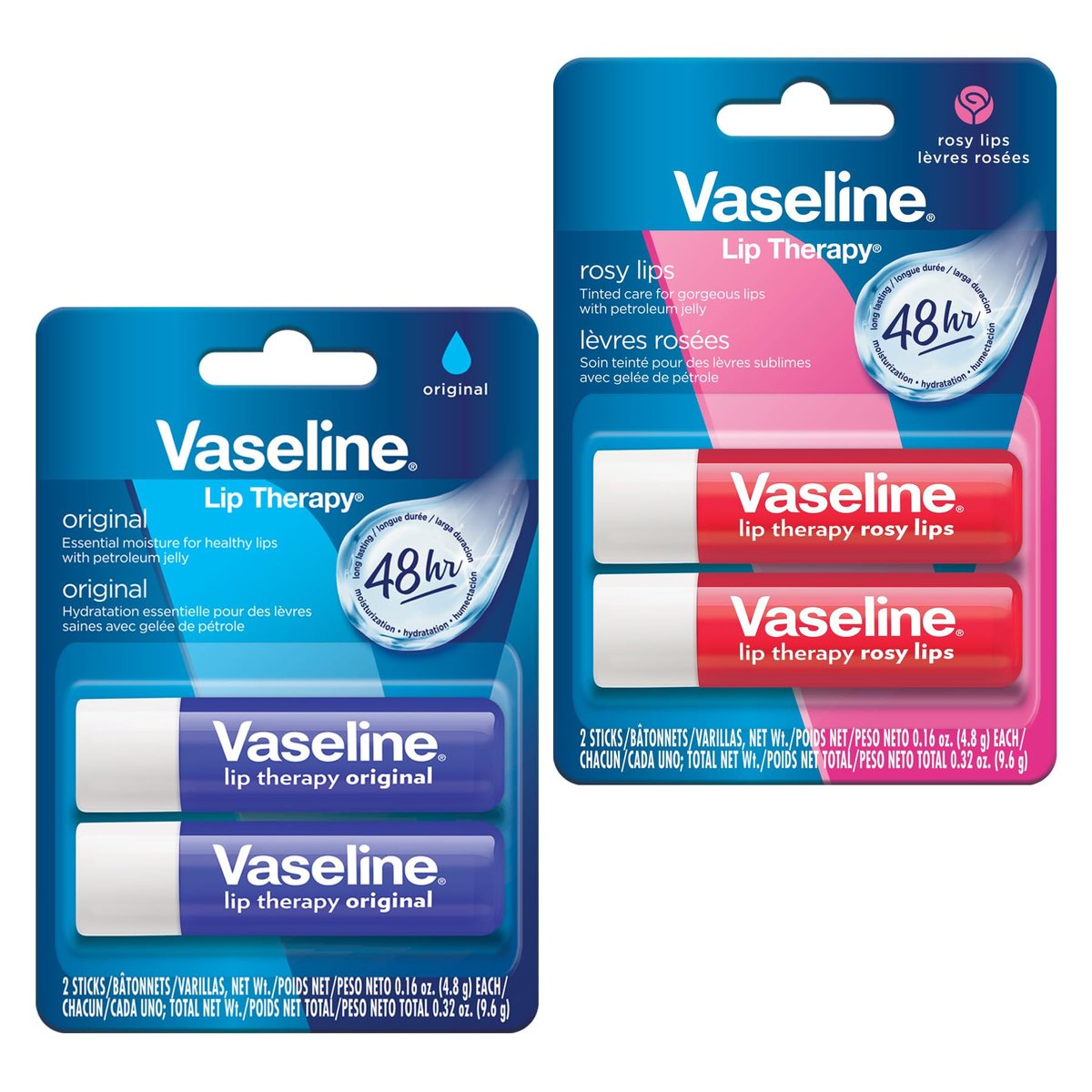 Vaseline Lip Therapy Original & Rosy Twin Pack – 2-Pack Lip Balm Set - görsel 1