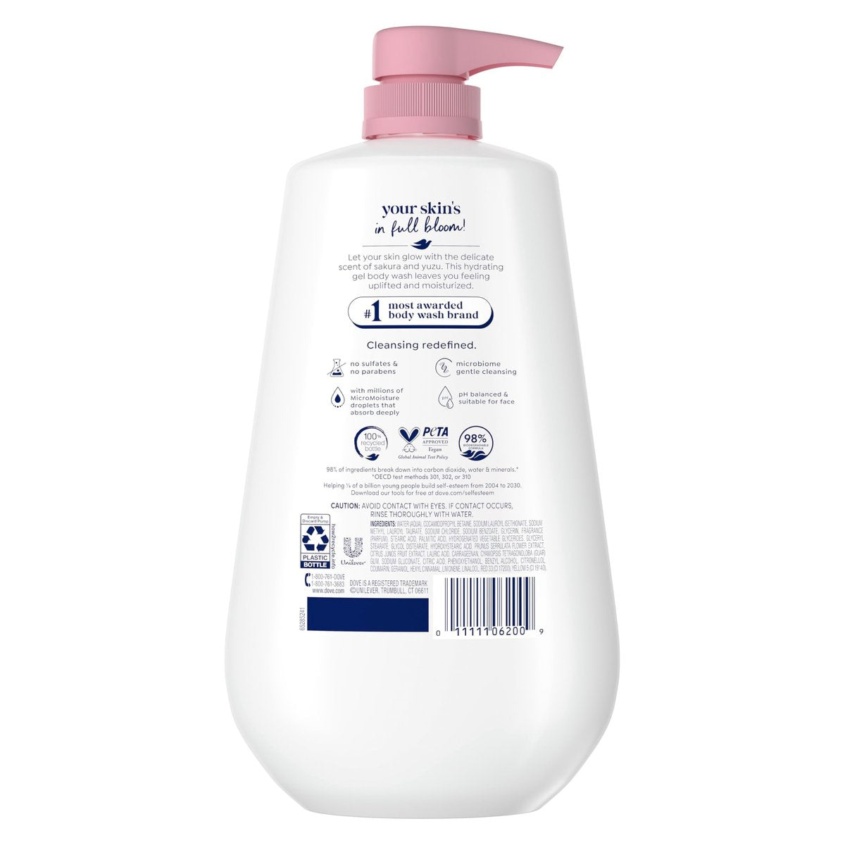 Dove Sakura Body Wash Uplift Sakura Blossom and Yuzu for 24hr Lotion-Soft Skin Moisturizing Skin Cleanser with No Sulfates No Parabens 30.6 Fl Oz Avelisse