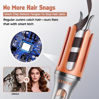 KIMUSE Automatic Rotating Curling Iron 1.25 Inch - Fast Heating, Anti-Scald, Dual Voltage for Travel, for All Hair Types & Beginners Avelisse