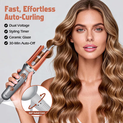 KIMUSE Automatic Rotating Curling Iron 1.25 Inch - Fast Heating, Anti-Scald, Dual Voltage for Travel, for All Hair Types & Beginners Avelisse