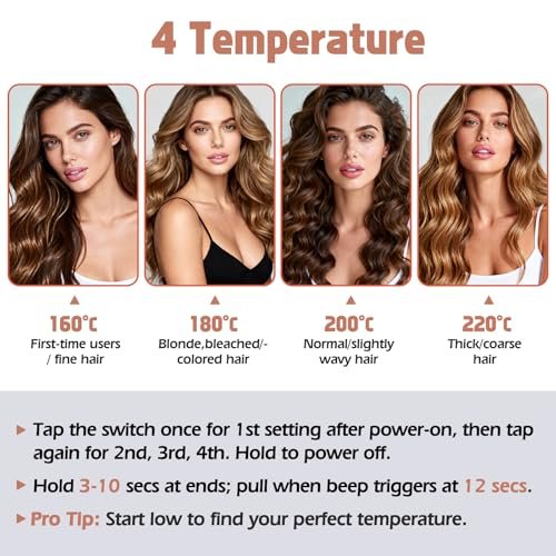 KIMUSE Automatic Rotating Curling Iron 1.25 Inch - Fast Heating, Anti-Scald, Dual Voltage for Travel, for All Hair Types & Beginners Avelisse