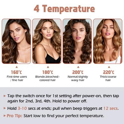 KIMUSE Automatic Rotating Curling Iron 1.25 Inch - Fast Heating, Anti-Scald, Dual Voltage for Travel, for All Hair Types & Beginners Avelisse