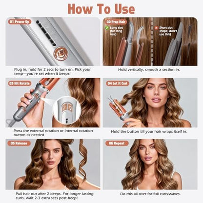 KIMUSE Automatic Rotating Curling Iron 1.25 Inch - Fast Heating, Anti-Scald, Dual Voltage for Travel, for All Hair Types & Beginners Avelisse
