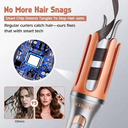 KIMUSE Automatic Rotating Curling Iron 1.25 Inch - Fast Heating, Anti-Scald, Dual Voltage for Travel, for All Hair Types & Beginners Avelisse