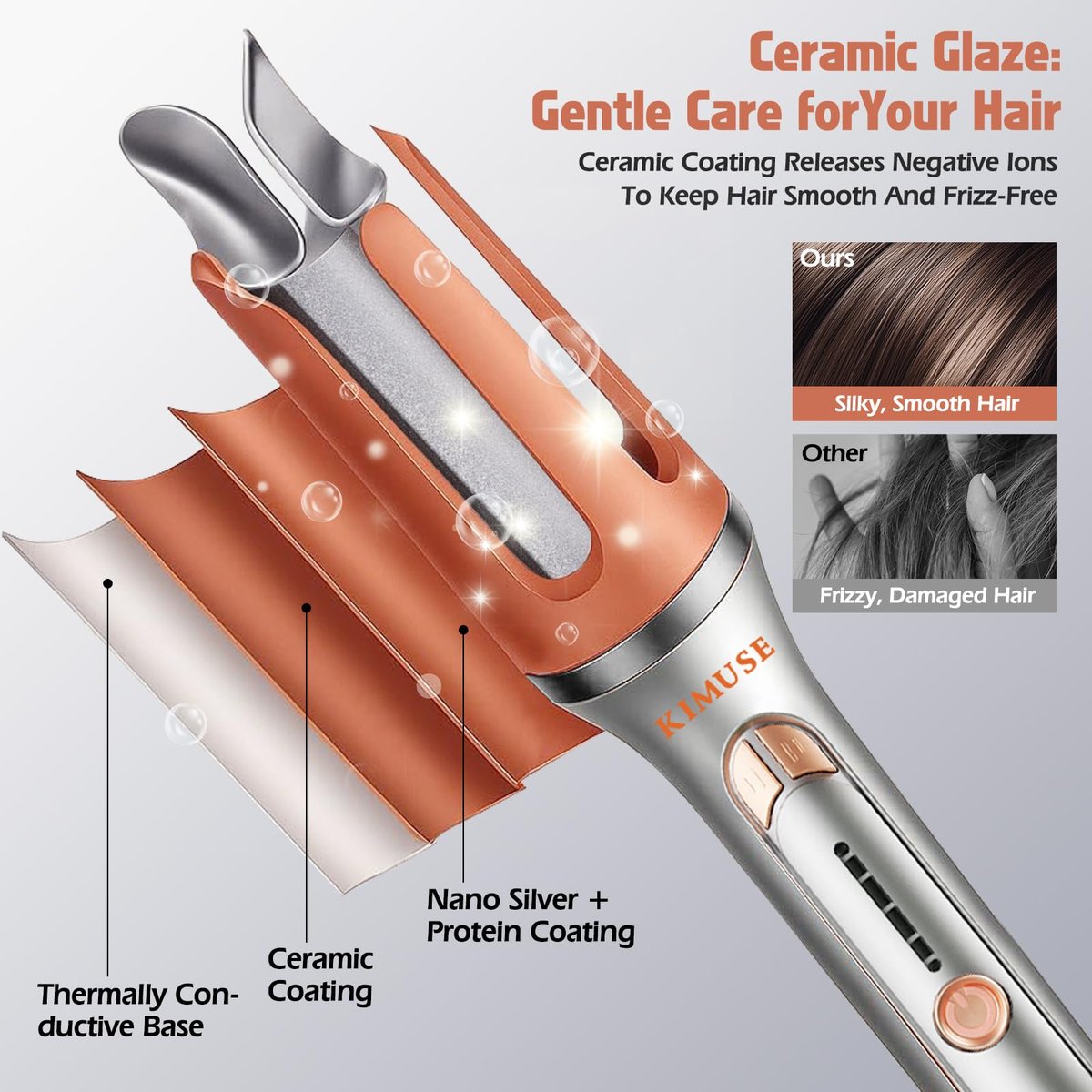 KIMUSE Automatic Rotating Curling Iron 1.25 Inch - Fast Heating, Anti-Scald, Dual Voltage for Travel, for All Hair Types & Beginners Avelisse