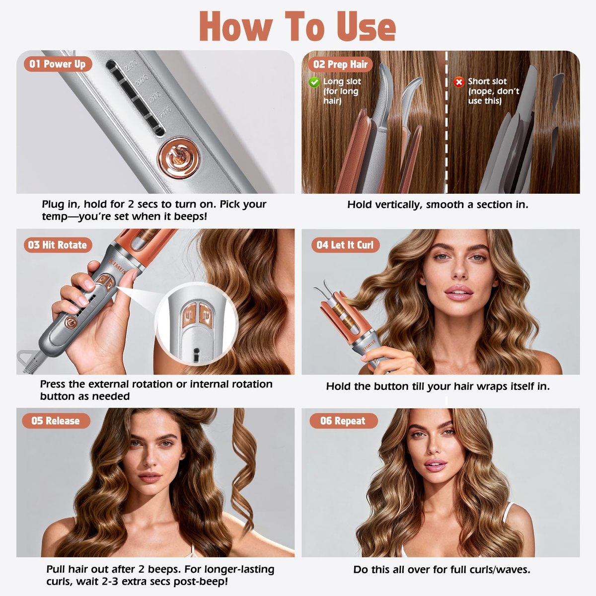KIMUSE Automatic Rotating Curling Iron 1.25 Inch - Fast Heating, Anti-Scald, Dual Voltage for Travel, for All Hair Types & Beginners Avelisse