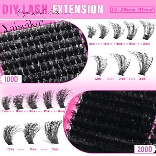 Volume Lash Clusters 100D+200D Mega Lashes Clusters 12-25mm Wispy Individual Lashes DIY Eyelash Extensions Replacement for Yaiseiko (280 Pcs) - görsel 6