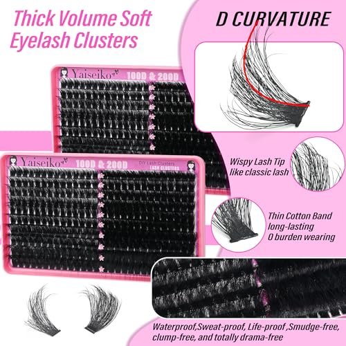 Volume Lash Clusters 100D+200D Mega Lashes Clusters 12-25mm Wispy Individual Lashes DIY Eyelash Extensions Replacement for Yaiseiko (280 Pcs) - görsel 4