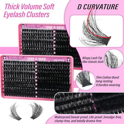 Volume Lash Clusters 100D+200D Mega Lashes Clusters 12-25mm Wispy Individual Lashes DIY Eyelash Extensions Replacement for Yaiseiko (280 Pcs)