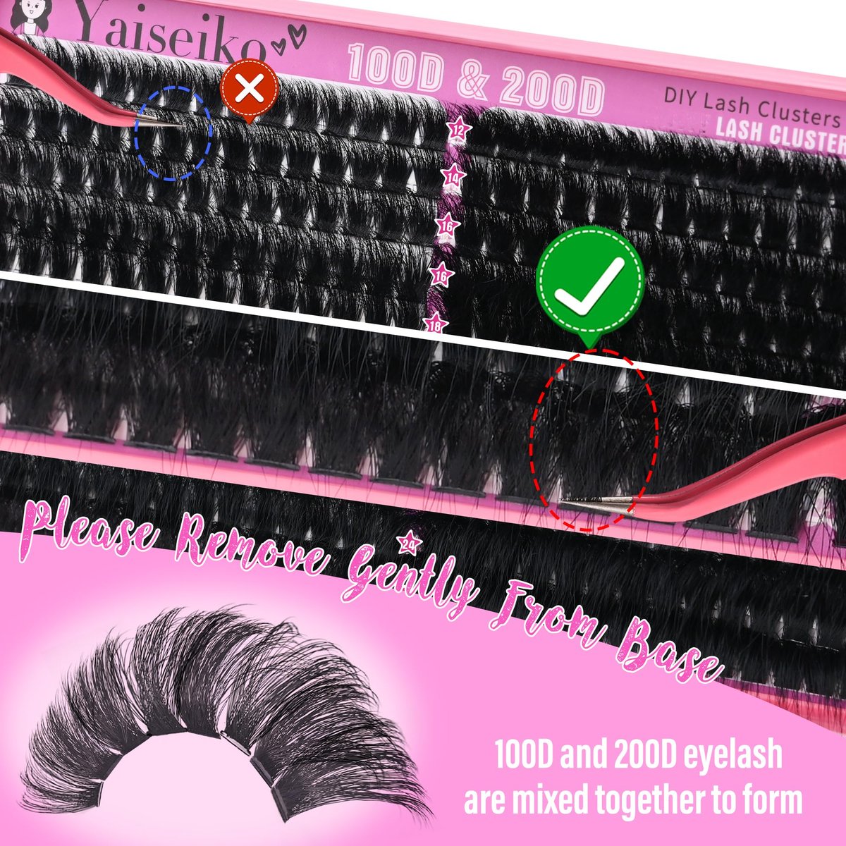 Volume Lash Clusters 100D+200D Mega Lashes Clusters 12-25mm Wispy Individual Lashes DIY Eyelash Extensions Replacement for Yaiseiko (280 Pcs) - görsel 11