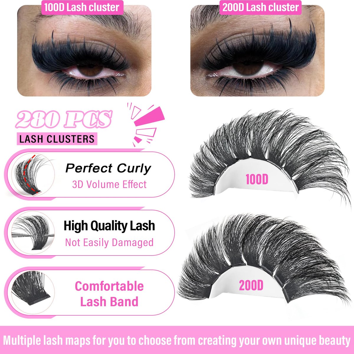 Volume Lash Clusters 100D+200D Mega Lashes Clusters 12-25mm Wispy Individual Lashes DIY Eyelash Extensions Replacement for Yaiseiko (280 Pcs) - görsel 7