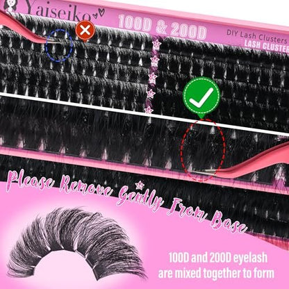 Volume Lash Clusters 100D+200D Mega Lashes Clusters 12-25mm Wispy Individual Lashes DIY Eyelash Extensions Replacement for Yaiseiko (280 Pcs)