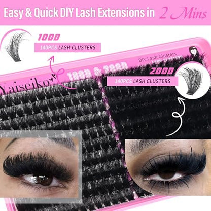 Volume Lash Clusters 100D+200D Mega Lashes Clusters 12-25mm Wispy Individual Lashes DIY Eyelash Extensions Replacement for Yaiseiko (280 Pcs)