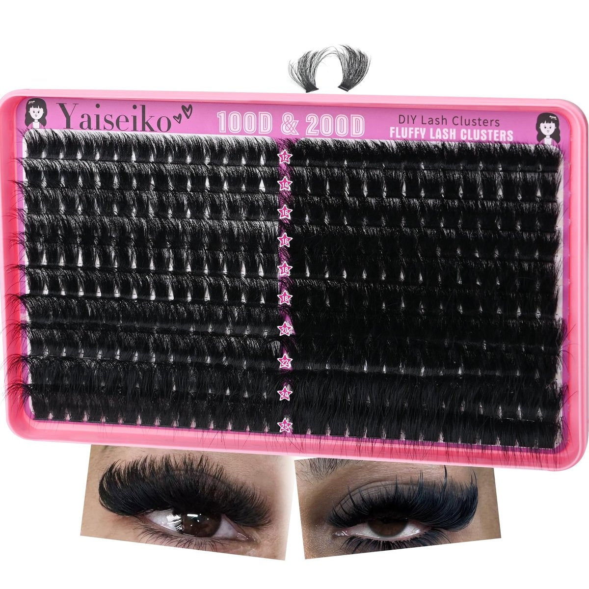 Volume Lash Clusters 100D+200D Mega Lashes Clusters 12-25mm Wispy Individual Lashes DIY Eyelash Extensions Replacement for Yaiseiko (280 Pcs) - görsel 1