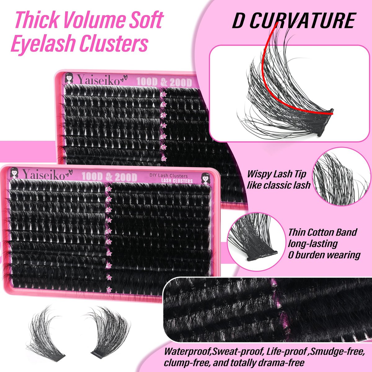 Volume Lash Clusters 100D+200D Mega Lashes Clusters 12-25mm Wispy Individual Lashes DIY Eyelash Extensions Replacement for Yaiseiko (280 Pcs) - görsel 3