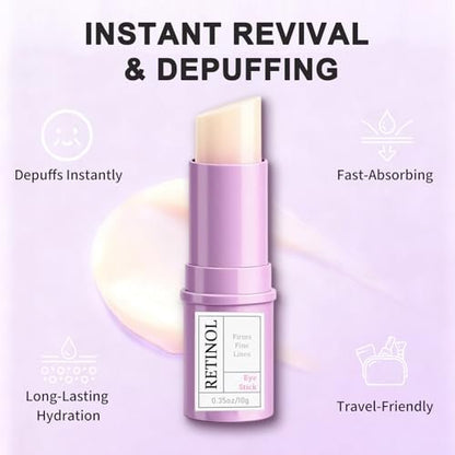 Retinol Eye Stick with Hyaluronic Acid & Collagen - Under Eye Cream for Dark Circles, Puffiness and Wrinkles, Anti-Aging Formula, 0.35 oz