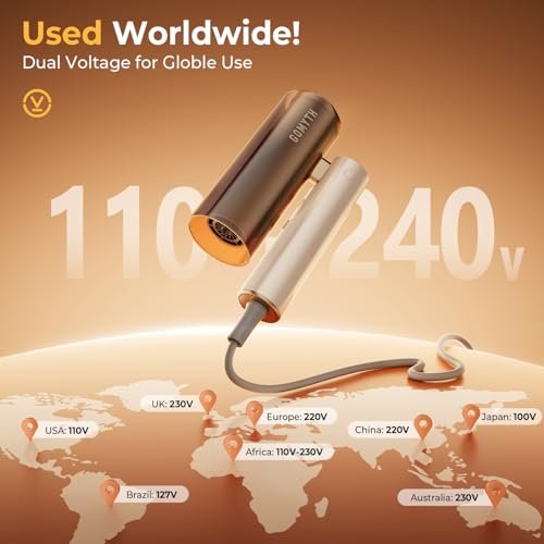GOMYTH Dual Voltage Hair Dryer for Travel, 5 in 1 Air Styler, High-Speed Blow Dryer, 100V-240V Worldwide Use, Compact, Plasma Scalp Protection, No Heat Damage, Includes Travel Bag Avelisse