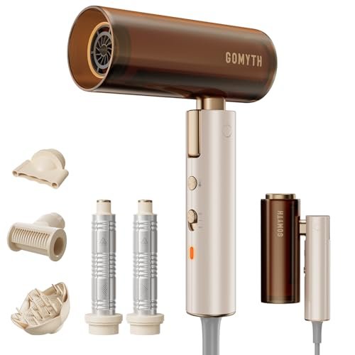 GOMYTH Dual Voltage Hair Dryer for Travel, 5 in 1 Air Styler, High-Speed Blow Dryer, 100V-240V Worldwide Use, Compact, Plasma Scalp Protection, No Heat Damage, Includes Travel Bag Avelisse