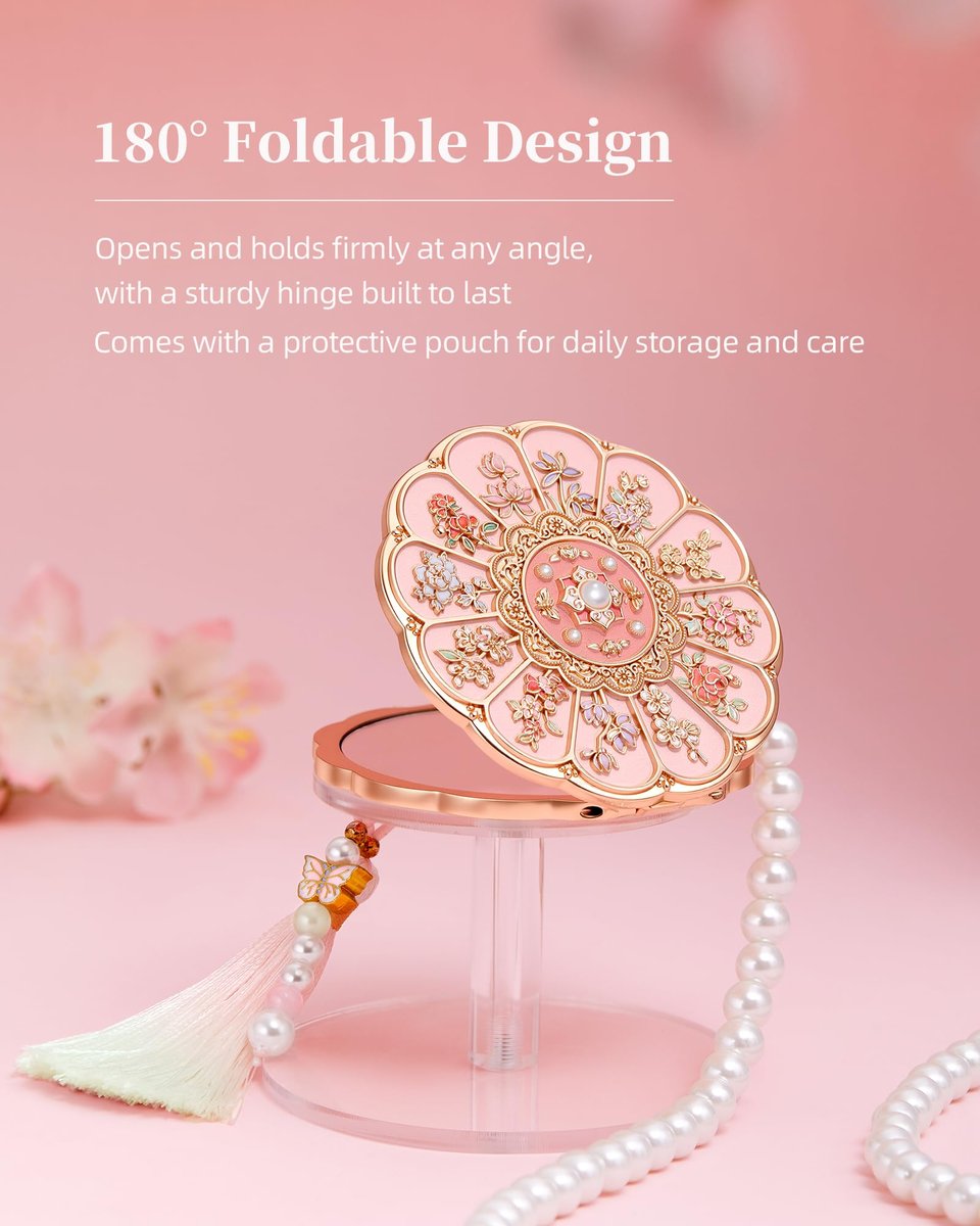 Imperblooms Twelve Flower Goddesses Compact Mirror - Mini Makeup Mirror with 2X Magnification, Portable Double Sided Pocket Mirror for Purse, Pink Gift for Women Girls Avelisse
