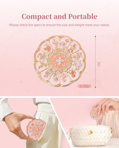 Imperblooms Twelve Flower Goddesses Compact Mirror - Mini Makeup Mirror with 2X Magnification, Portable Double Sided Pocket Mirror for Purse, Pink Gift for Women Girls Avelisse