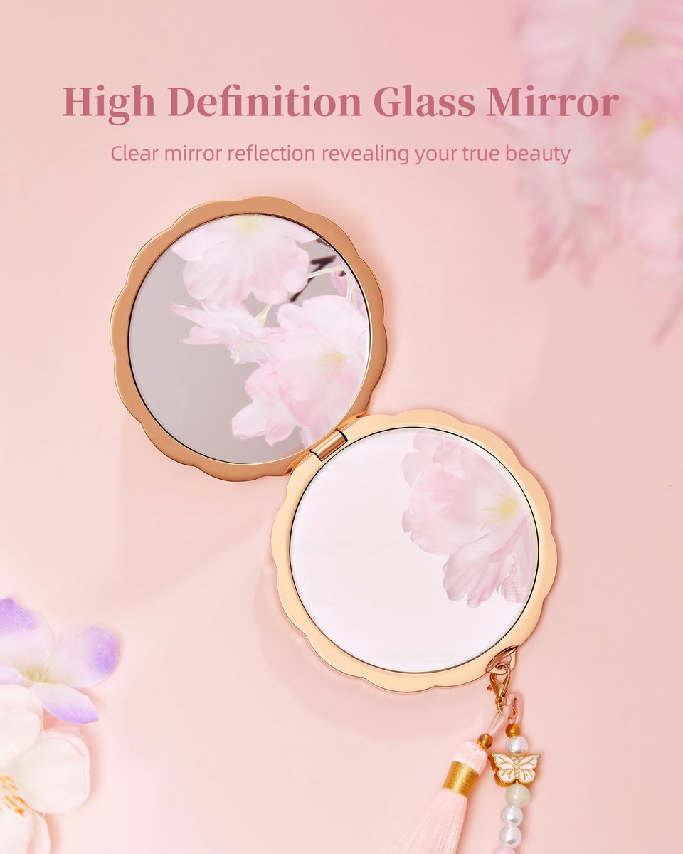 Imperblooms Twelve Flower Goddesses Compact Mirror - Mini Makeup Mirror with 2X Magnification, Portable Double Sided Pocket Mirror for Purse, Pink Gift for Women Girls Avelisse