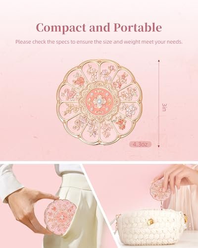 Imperblooms Twelve Flower Goddesses Compact Mirror - Mini Makeup Mirror with 2X Magnification, Portable Double Sided Pocket Mirror for Purse, Pink Gift for Women Girls Avelisse