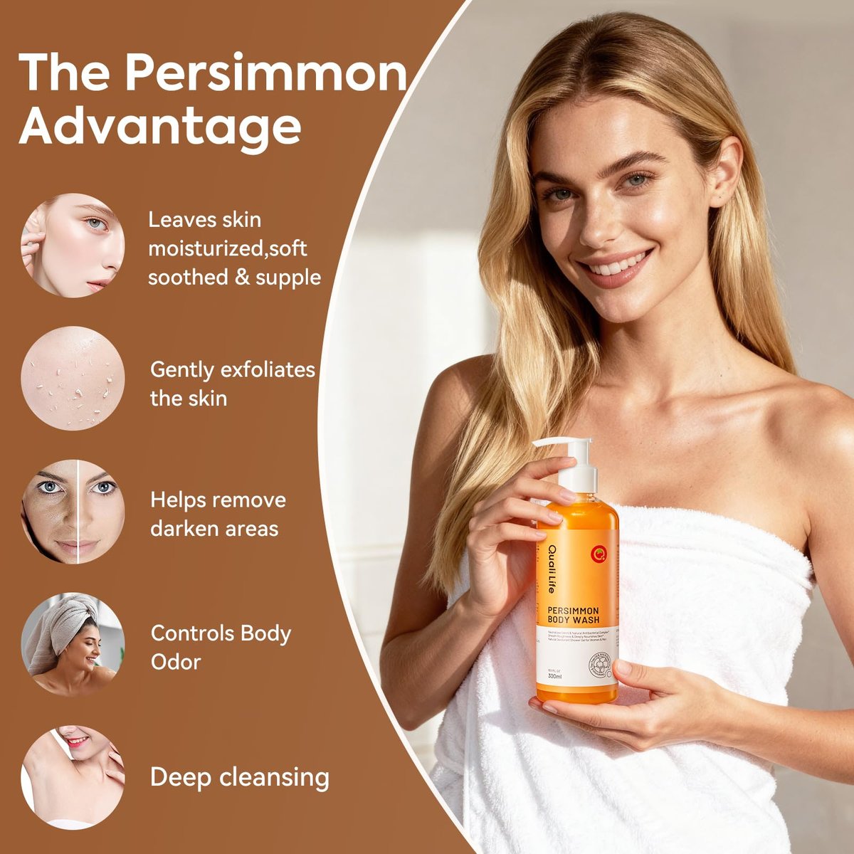 QualiLife Persimmon Body Wash for Old People Smell - Natural Deodorant Bar Soap for Strong Odor, Smelly Feet, and Body Odor - Deep Cleansing Body Deodorizing for Eliminating Odor - Kids Safe - görsel 5