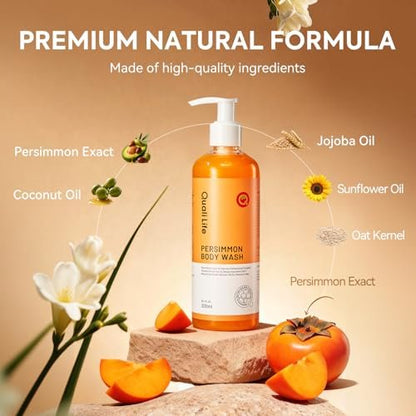 QualiLife Persimmon Body Wash for Old People Smell - Natural Deodorant Bar Soap for Strong Odor, Smelly Feet, and Body Odor - Deep Cleansing Body Deodorizing for Eliminating Odor - Kids Safe