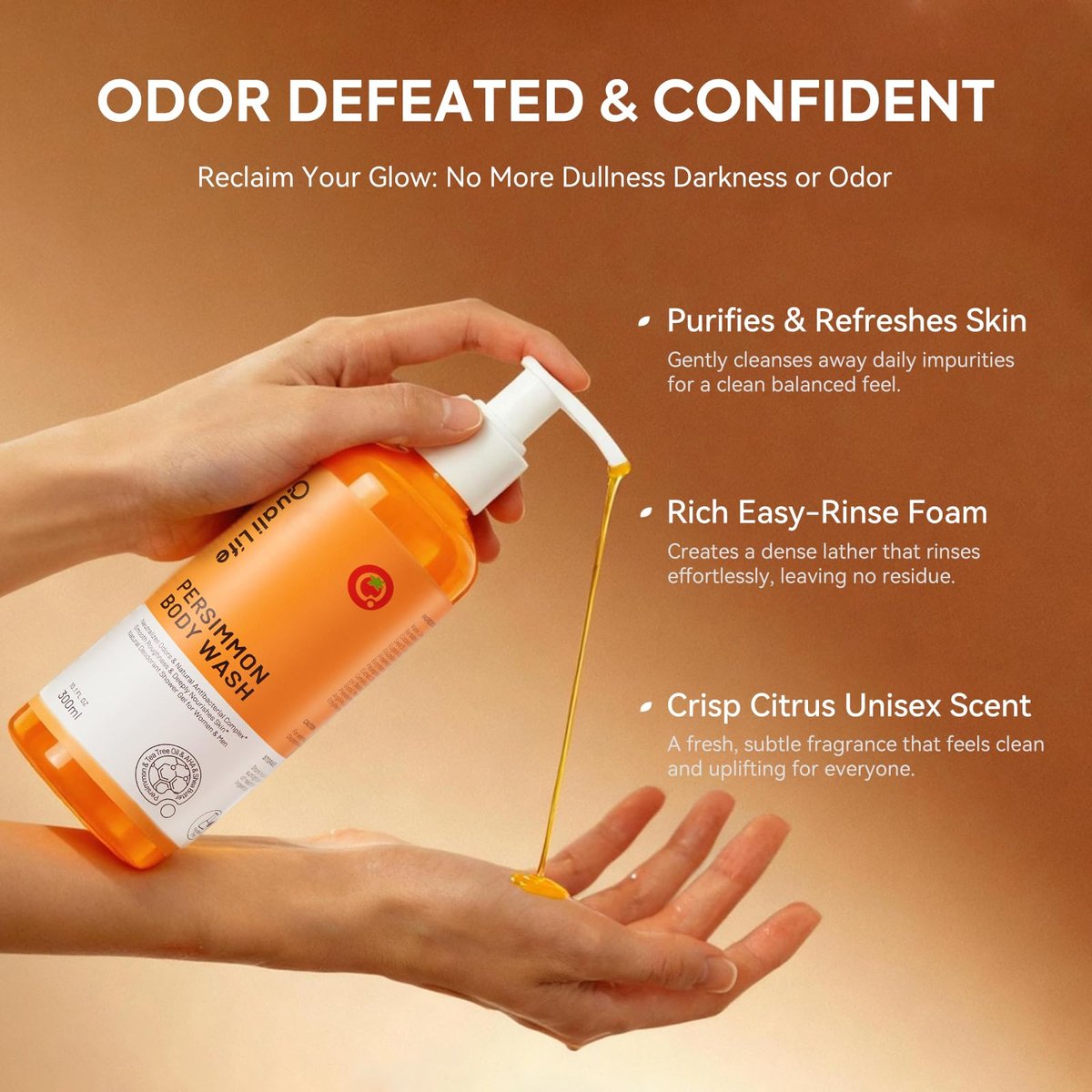 QualiLife Persimmon Body Wash for Old People Smell - Natural Deodorant Bar Soap for Strong Odor, Smelly Feet, and Body Odor - Deep Cleansing Body Deodorizing for Eliminating Odor - Kids Safe - görsel 3