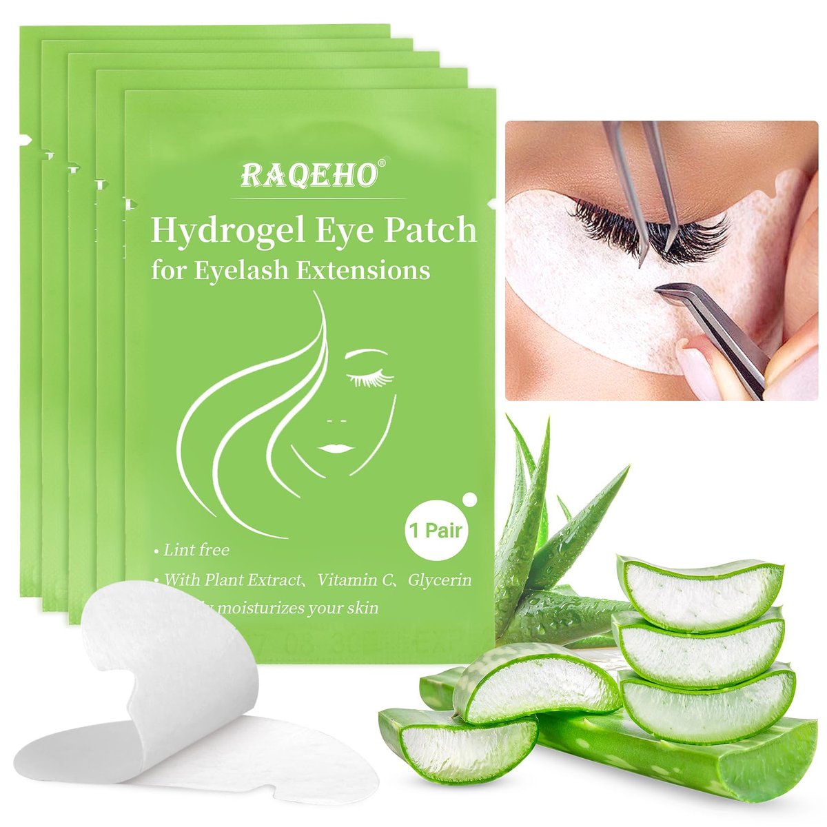 RAQEHO 50 Eye Pads Lash Extensions - Thickened Hydrogel Under Eye Patches for Lash Tech Must Haves - Bulk Eyepads for Eyelash Extensions - White, 50 Pack - görsel 1