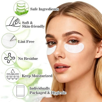 RAQEHO 50 Eye Pads Lash Extensions - Thickened Hydrogel Under Eye Patches for Lash Tech Must Haves - Bulk Eyepads for Eyelash Extensions - White, 50 Pack