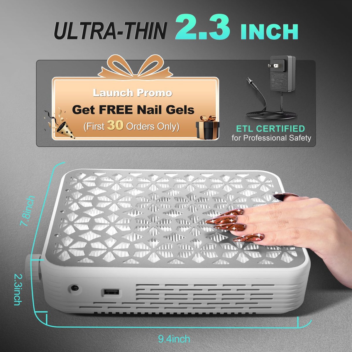 NXJ INFILILA Nail Dust Collector Upgrade Professional 4500RPM Nail Vacuum Fan Vent Dust Collector, Adjustable Speed Portable Dust Collector for Acrylic Nail Polishing Manicure Salon Home Avelisse