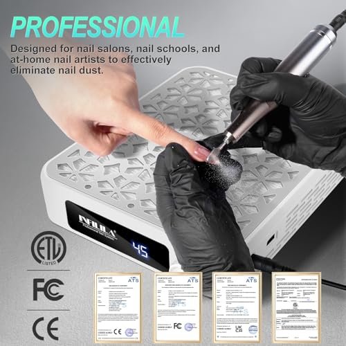 NXJ INFILILA Nail Dust Collector Upgrade Professional 4500RPM Nail Vacuum Fan Vent Dust Collector, Adjustable Speed Portable Dust Collector for Acrylic Nail Polishing Manicure Salon Home Avelisse