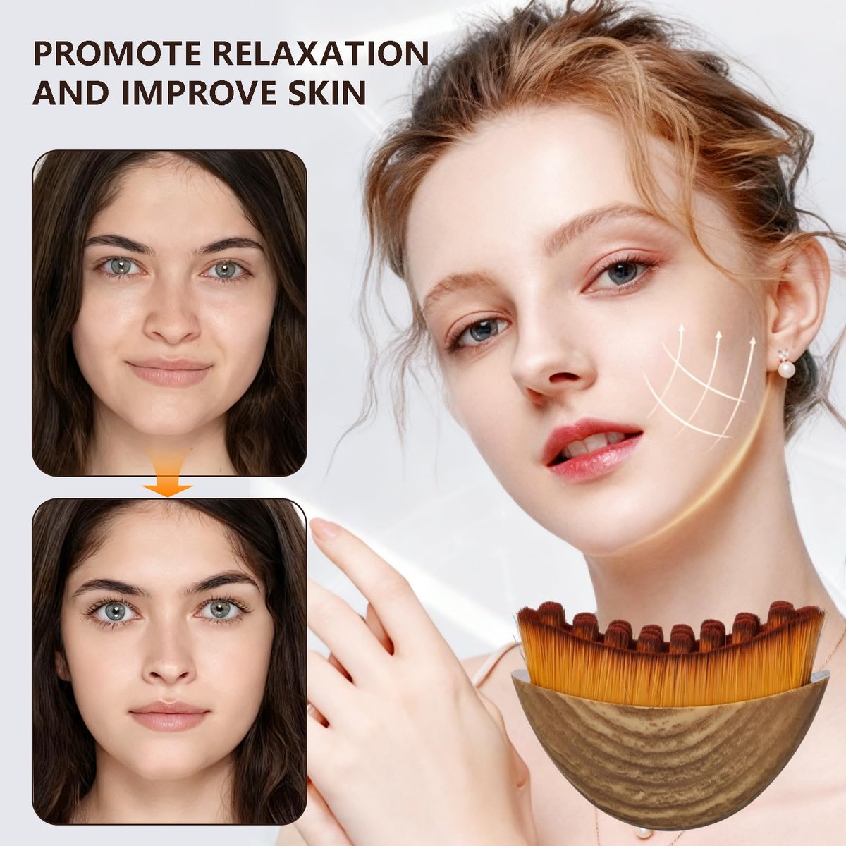 3 Pack Lymphatic Contour Face Brush with Protective Case - Orange Nylon Massager for Precise Skin Care - görsel 7