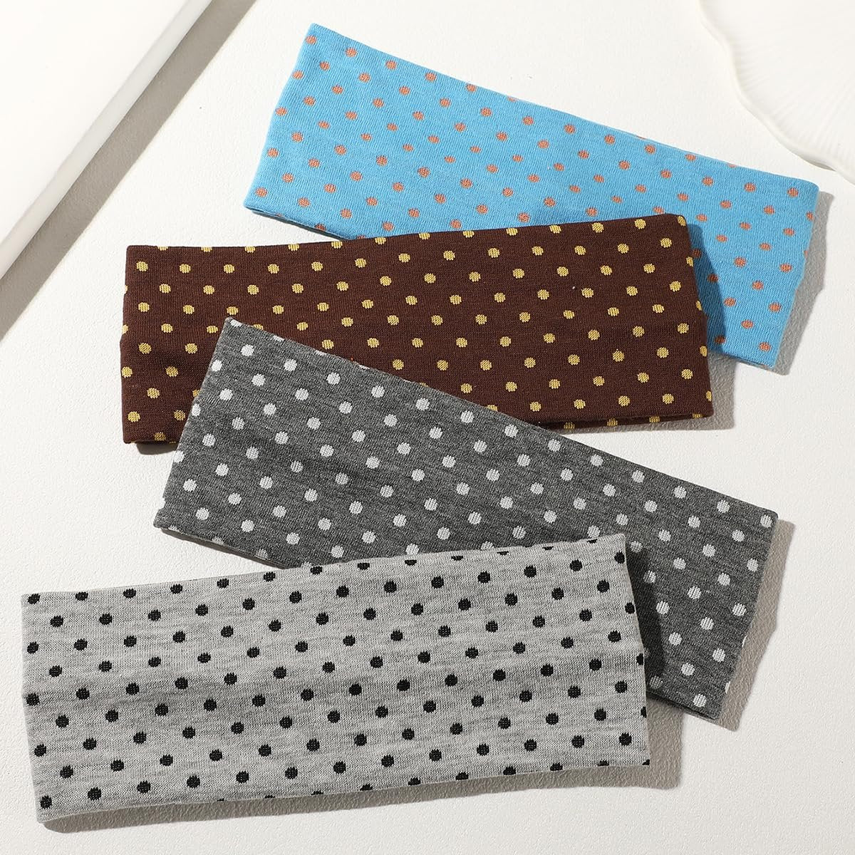 Classic Polka Dot Fabric Headbands for Women - 8 Pack Elastic Hair Accessories - Black and White - görsel 5