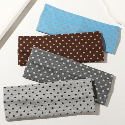 Classic Polka Dot Fabric Headbands for Women - 8 Pack Elastic Hair Accessories - Black and White - görsel 6