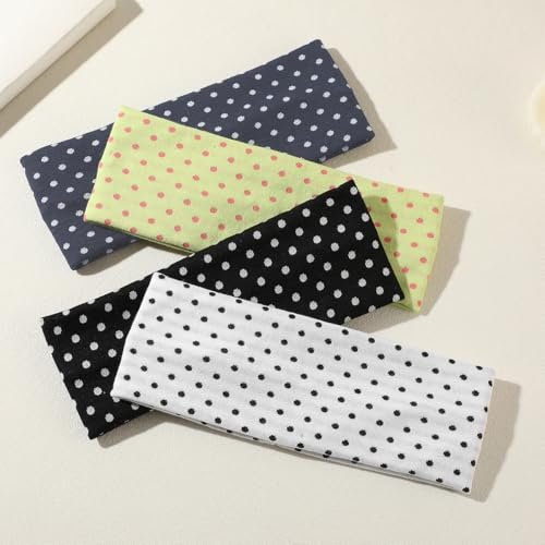 Classic Polka Dot Fabric Headbands for Women - 8 Pack Elastic Hair Accessories - Black and White - görsel 8