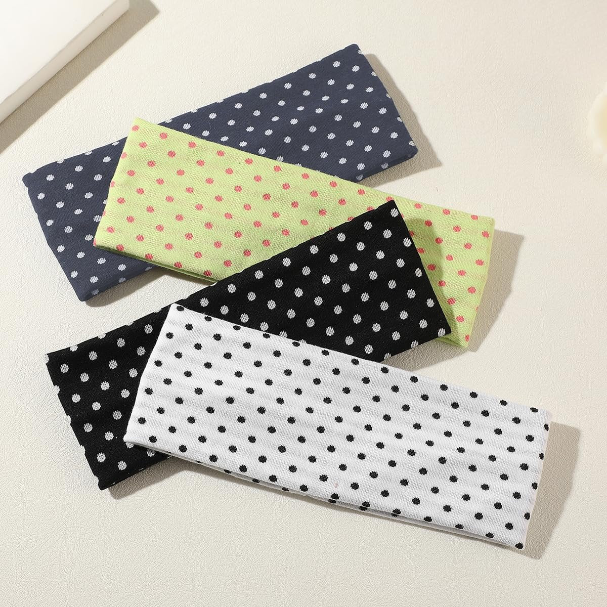 Classic Polka Dot Fabric Headbands for Women - 8 Pack Elastic Hair Accessories - Black and White - görsel 7