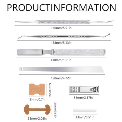 CHEMAILON Professional Ingrown Toenail Toolkit - Breathable Strips, Curved Corrector Patch, Painless File & Lifter for Home Pedicure Care (16 Count)
