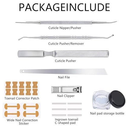 GEMSANVA Ingrown Toenail Corrector Set with Correction Strips – Professional Home Pedicure Care Kit (16 Strips, Beige)