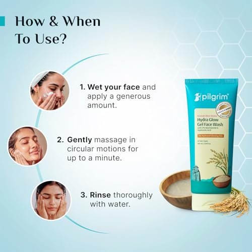 Pilgrim Rice Water Hydra Face Wash with Niacinamide & Hyaluronic Acid – Gentle Gel Cleanser for Fresh, Clean Skin, 3.38 fl oz - görsel 10