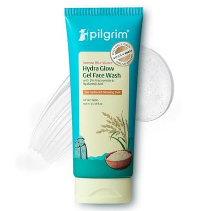 Pilgrim Rice Water Hydra Face Wash with Niacinamide & Hyaluronic Acid – Gentle Gel Cleanser for Fresh, Clean Skin, 3.38 fl oz