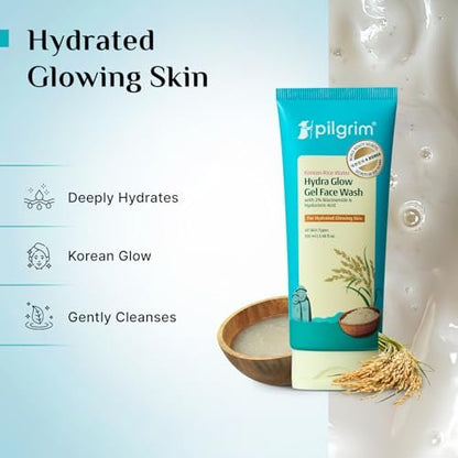 Pilgrim Rice Water Hydra Face Wash with Niacinamide & Hyaluronic Acid – Gentle Gel Cleanser for Fresh, Clean Skin, 3.38 fl oz