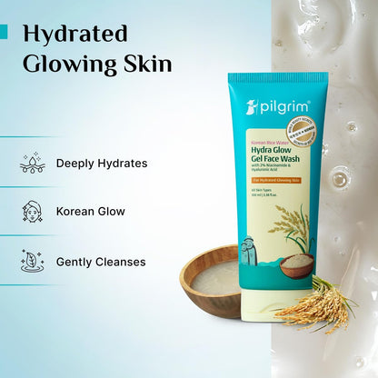 Pilgrim Rice Water Hydra Face Wash with Niacinamide & Hyaluronic Acid – Gentle Gel Cleanser for Fresh, Clean Skin, 3.38 fl oz