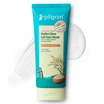 Pilgrim Rice Water Hydra Face Wash with Niacinamide & Hyaluronic Acid – Gentle Gel Cleanser for Fresh, Clean Skin, 3.38 fl oz